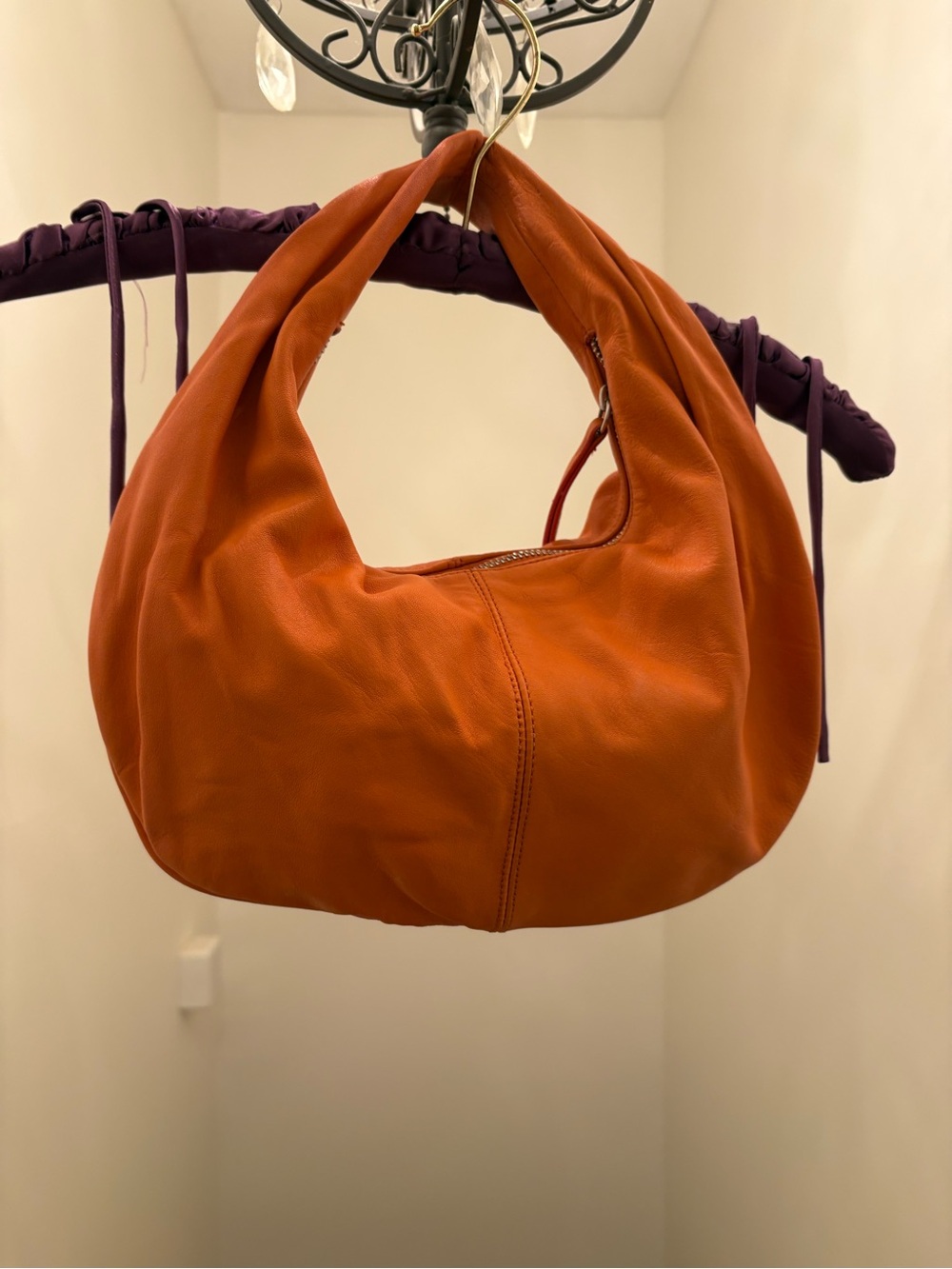 Made in ITALY, Women's Soft Sheep Leather Hobo Bag - Orange, NWOT
